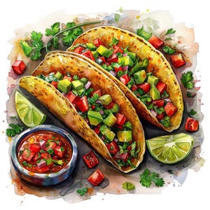 Taco PNG Clipart, 12x Mexican Food Clip Art Set, Printable Watercolor Taco Clipart, Transparent PNG, Digital Download, Fiesta Party Decor image 11