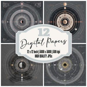 12x Celestial Orbit Junk Journal Paper Cosmic Diagram Digital Paper Pack Star Paths Hoge kwaliteit JPG's Mystieke plakboekachtergronden