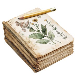 Diário de Campo Botânico PNG Clip Art, Conjunto de Clipart PNG de Caderno de Desenhos de Plantas Vintage 12x, Clipart de Aquarela para Impressão, Download Digital,