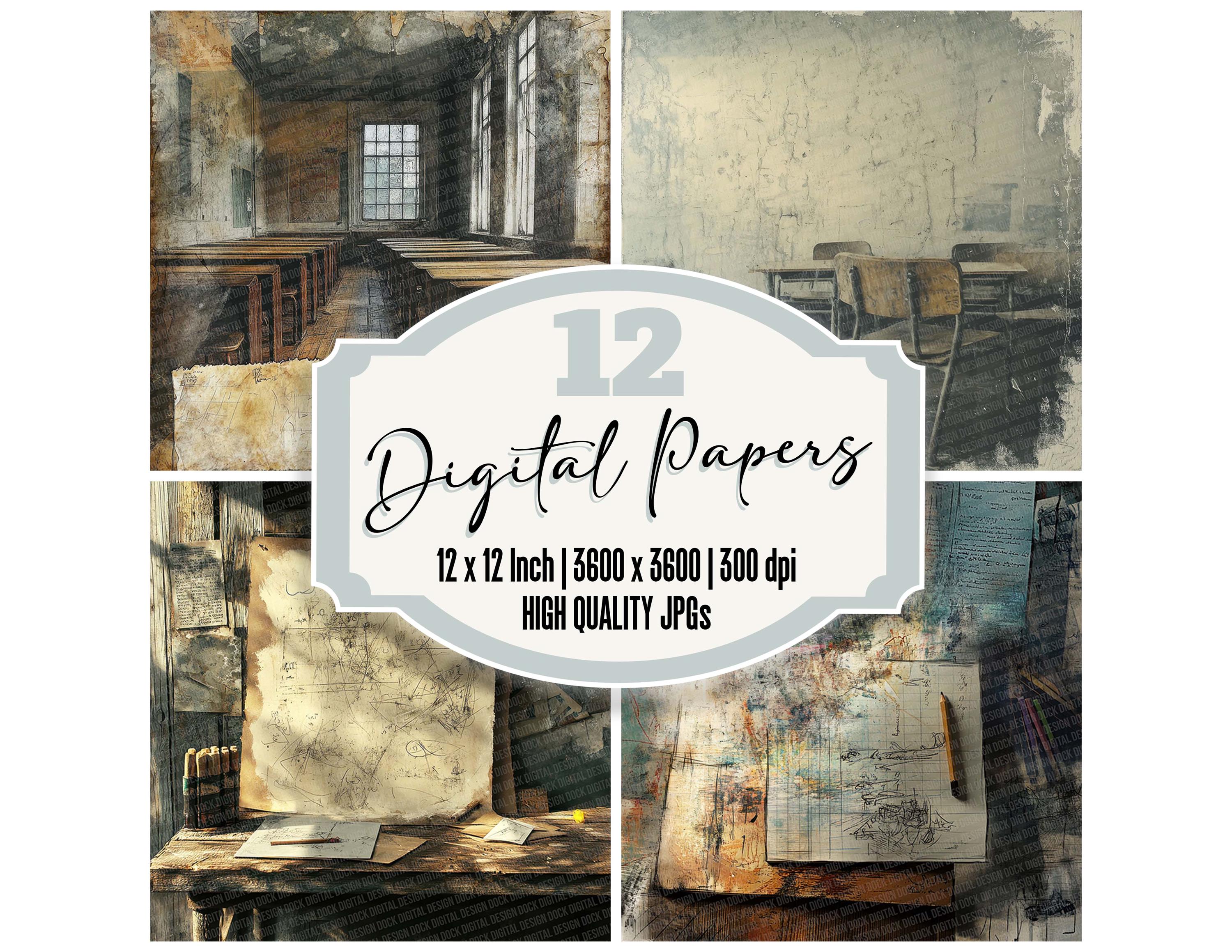 12xForgotten Desk Junk Journal Paper Scribble Grunge Digital Paper 