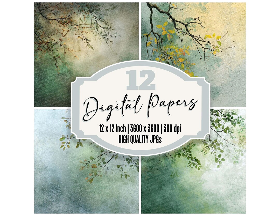 Forest Green Abstract Digital Paper – 12 Moody Watercolor Backgrounds ...