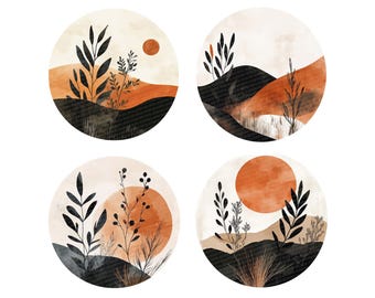 Minimalist Landscape PNG Clipart, 12x Boho Sunset Clip Art Set,Abstract Nature Illustration,Printable Digital Art,Scrapbook,Digital Download