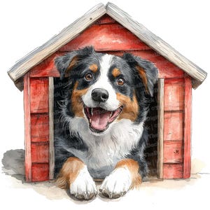 12 Cane nella cuccia Clipart, Cane che dorme accogliente Acquerello, Clipart stampabile, JPG di alta qualità, Download digitale, Carta artigianale, Diario spazzatura