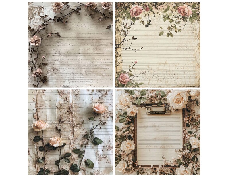12x Cocoa Rose Lined Junk Journal Paper Digital Paper Pack High Quality ...