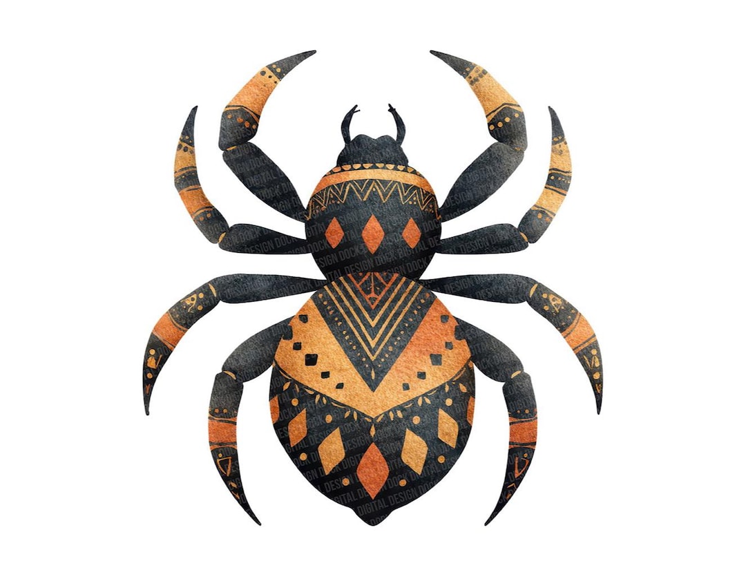 Folk Art Halloween Spider PNG Clipart, 12x Spooky Spider Clip Art Set ...