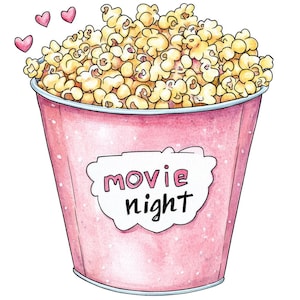 Popcorn PNG Clipart, 12x Watercolor Movie Night Clip Art Set, Printable Party Snack Illustration, Paper Crafts,Digital Download,Junk Journal