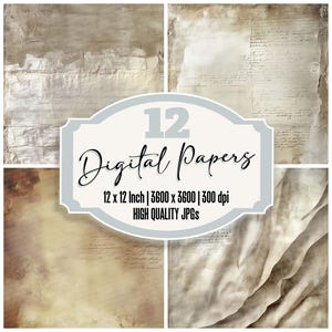 12x Vintage Calligraphy Junk Journal Paper, Aged Scroll Digital Paper Pack, Distressed Handwritten Backgrounds, Scrapbook Paper,High Quality