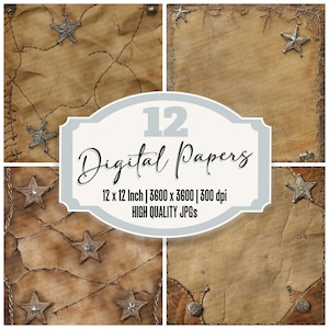 12x Rustic Western Digital Paper Pack, Old West Junk Journal Paper ...