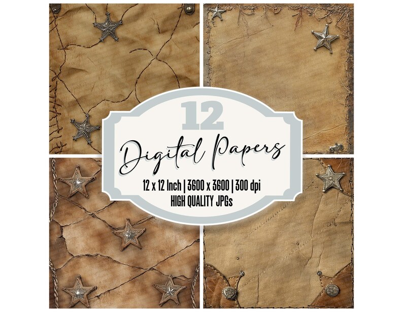 12x Rustic Western Digital Paper Pack, Old West Junk Journal Paper ...