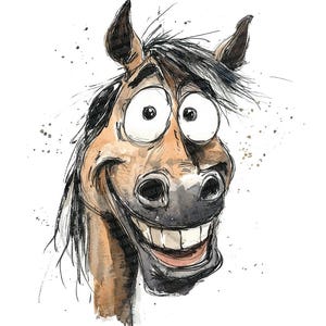 Dessin animé cheval PNG Clipart, 12 x cheval drôle Clip Art ensemble, animal de la ferme aquarelle imprimable, créations en papier, téléchargement numérique, journal indésirable