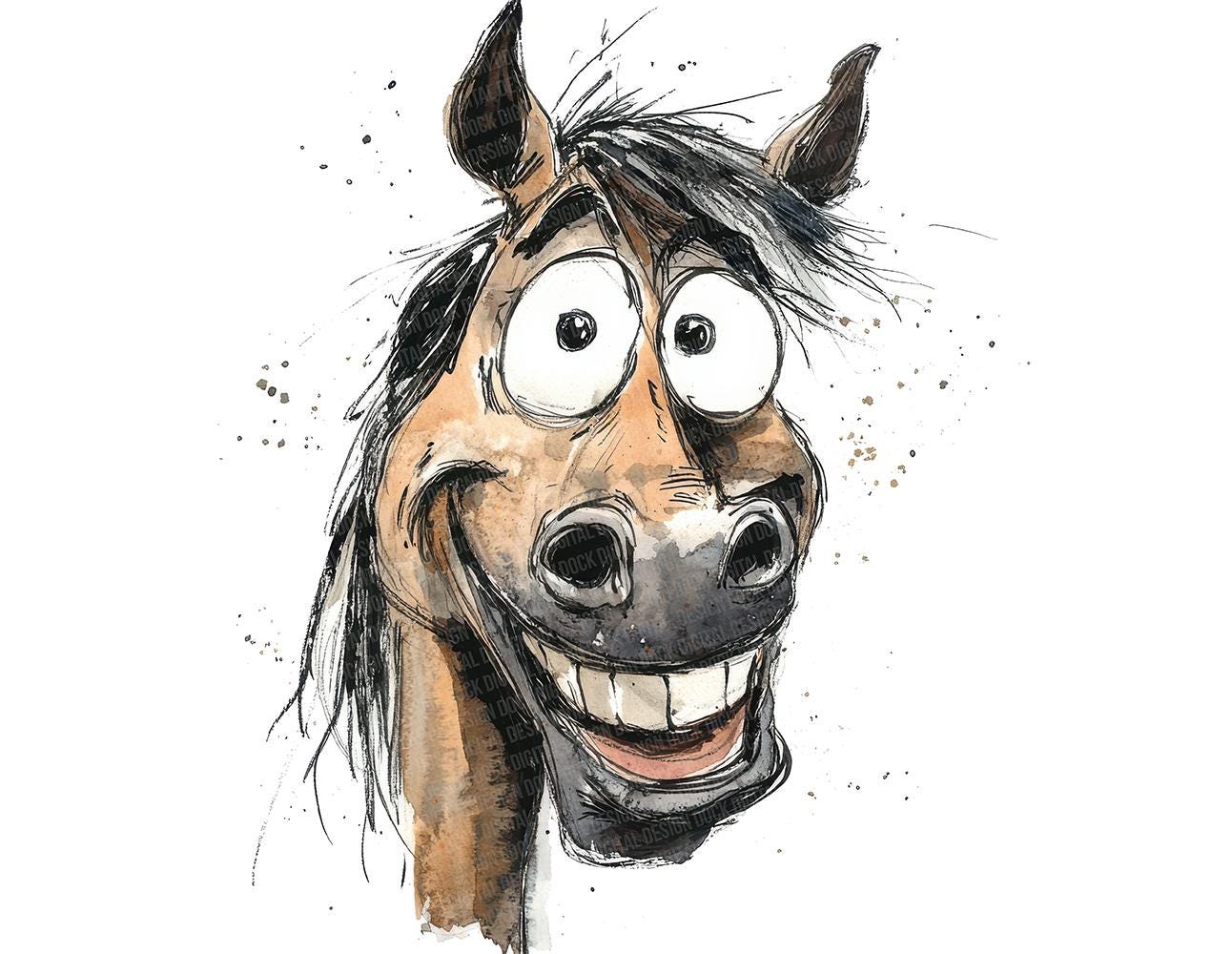Cartoon Horse PNG Clipart, 12x Funny Horse Clip Art Set, Printable Watercolor Farm Animal, Paper Crafts, Digital Download, Junk Journal