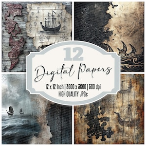 12x Nordic Rune Relics Junk Journal Paper Vintage Digital Paper Pack Distressed Viking Backgrounds High Quality JPGs Scrapbook Paper