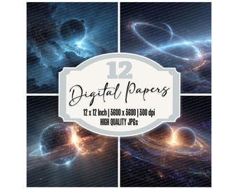 12x Twin Planet Junk Journal Paper Digital Paper Packs Cyber Space Galaxy Backgrounds Futuristic Texture Scrapbook Papier Découpés JPGs