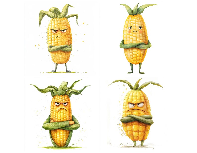 Grumpy Corn PNG Clipart, 12x Angry Vegetable Character PNG Clipart Set ...