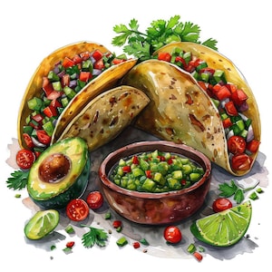 Taco PNG Clipart, 12x Mexican Food Clip Art Set, Printable Watercolor Taco Clipart, Transparent PNG, Digital Download, Fiesta Party Decor image 13