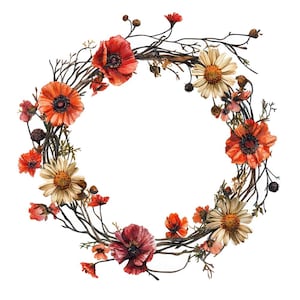 Coroa de flores PNG Clipart, Conjunto de 12x Coroa de flores secas selvagens, Aquarela PNG para impressão, Download digital de flores rústicas, Diário de sucata