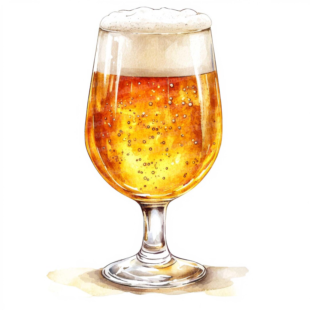 12x Beer Glass Clipart, Watercolor Lager Clipart, Printable Beverage ...