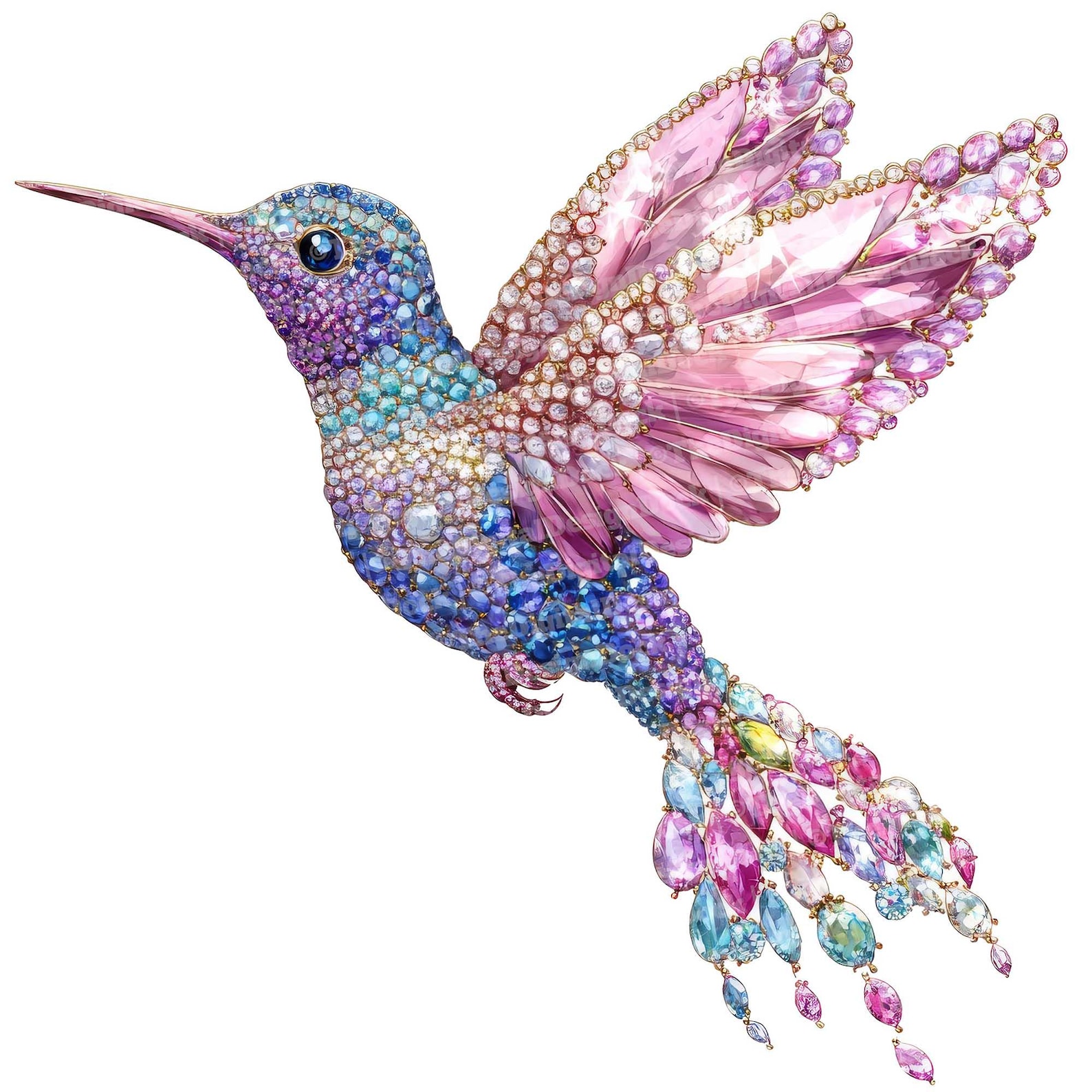 Jeweled Hummingbird Clip Art, 12x Watercolor Hummingbird With Gems ...