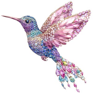 Jeweled Hummingbird Clip Art, 12x Watercolor Hummingbird With Gems ...