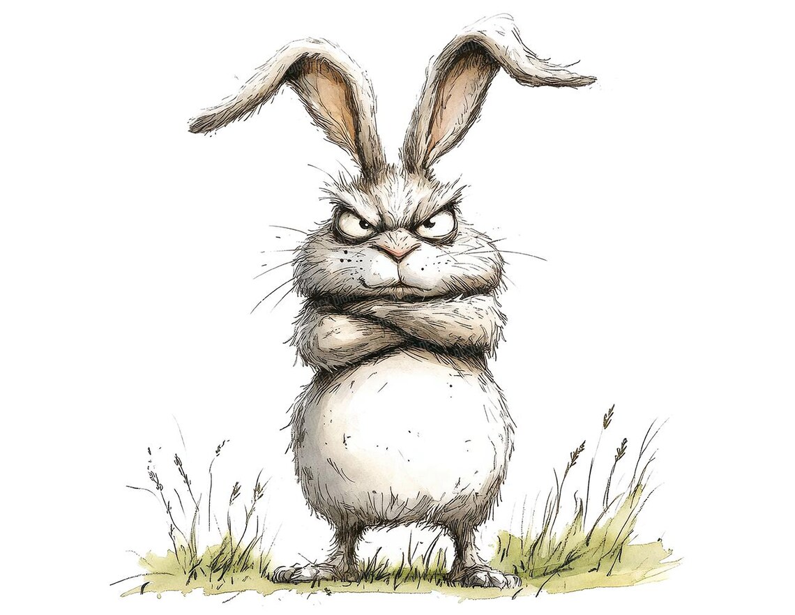Grumpy Rabbit PNG Clipart, 12x Angry Bunny Clip Art Set, Printable ...