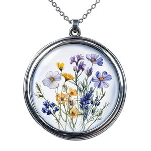 Médaillon de fleurs sauvages pressées PNG Clip Art, 12 x pendentif floral Clipart PNG ensemble, clipart aquarelle imprimable, téléchargement numérique, Junk Journal