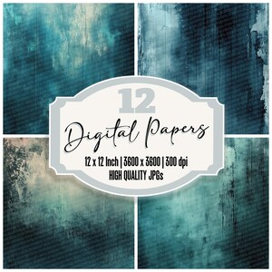 12x Cyan Fog Junk Journal Paper Digital Paper Pack Distressed Texture High Quality JPGs Scrapbook Background Printable Paper Download