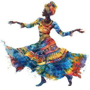 12 x dansende vrouw clipart, Afrikaanse vrouw dans clipart, afdrukbare aquarel clipart, kunst aan de muur, papier ambachten, digitale download, ongewenste tijdschriften