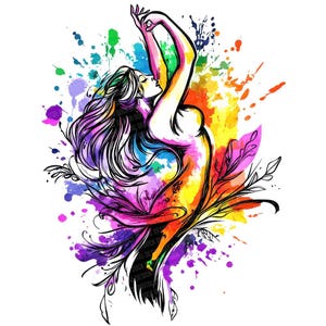 Clipart PNG de danza en acuarela, conjunto de 12 imágenes prediseñadas de mujeres bailando, imágenes prediseñadas de acuarela imprimibles, manualidades de papel, descarga digital PNG