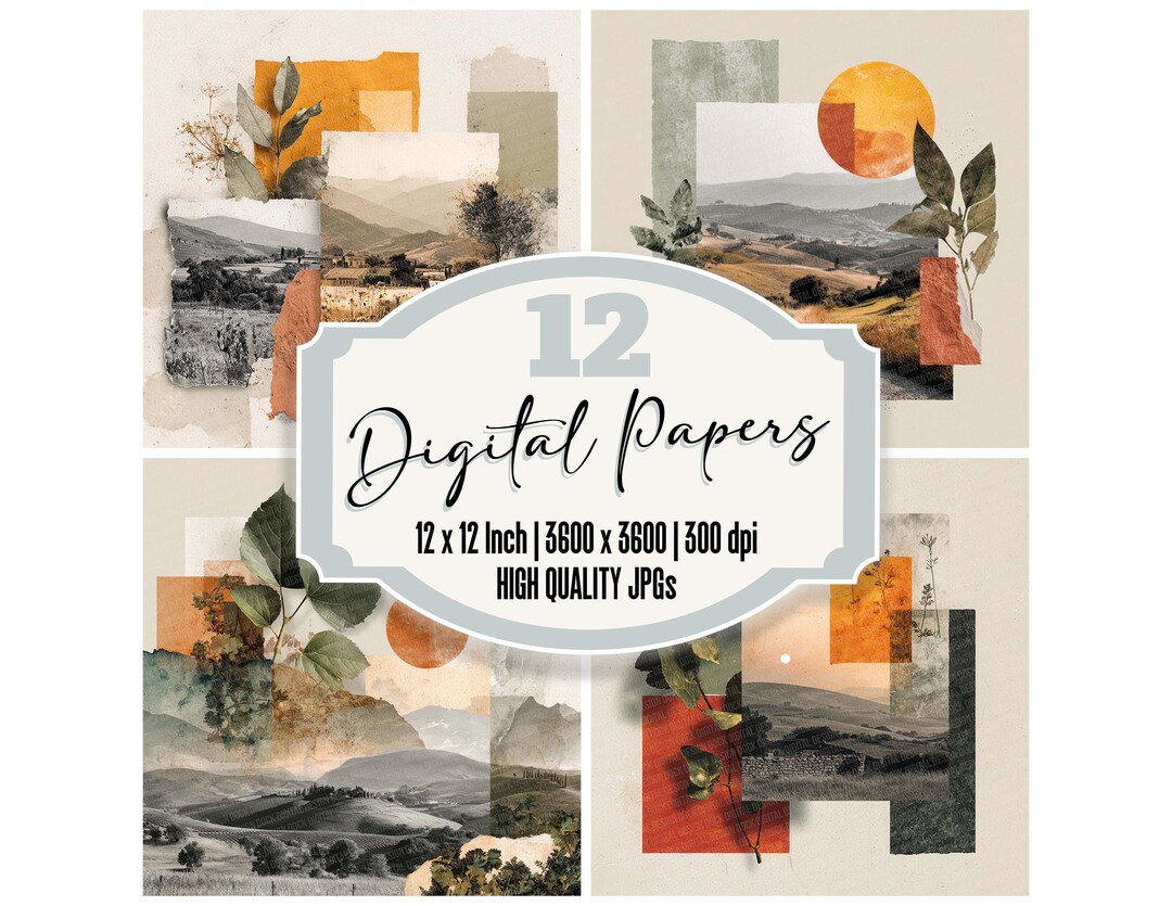 12x Italian Countryside Collage Junk Journal Paper Digital Paper Pack ...