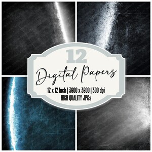 12x Grunge Neon White Junk Journal Paper, Graphite Texture, Digital Paper Pack, Dark Backgrounds, Distressed Scrapbook Paper, JPGs, Digital