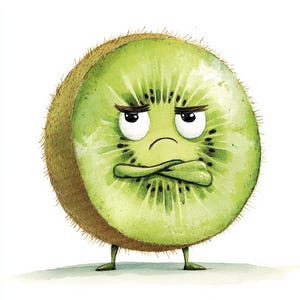 Clipart PNG di Kiwi scontroso, 12x set di clipart PNG di personaggi di frutta divertenti, clipart di kiwi dei cartoni animati ad acquerello, download digitale, immagini di album