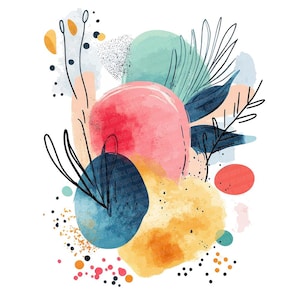 Imágenes prediseñadas PNG de formas bohemias, juego de 12 imágenes prediseñadas de acuarela abstracta, imágenes prediseñadas imprimibles, manualidades de papel, descarga digital, paquete de diario basura