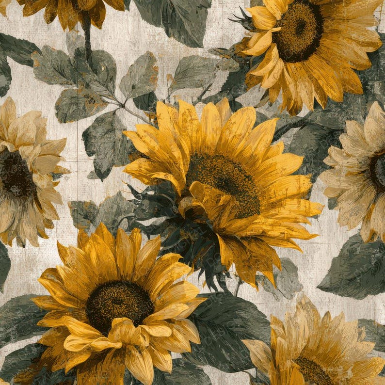 12x Vintage Sunflower Digital Paper Pack Rustic Floral Junk Journal ...