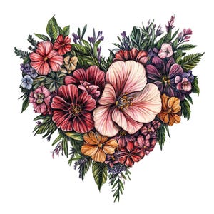 Clipart floral em formato de coração vintage PNG, conjunto de clipart floral 12x, clipart de aquarela de qualidade, download digital, artesanato em papel, scrapbooking