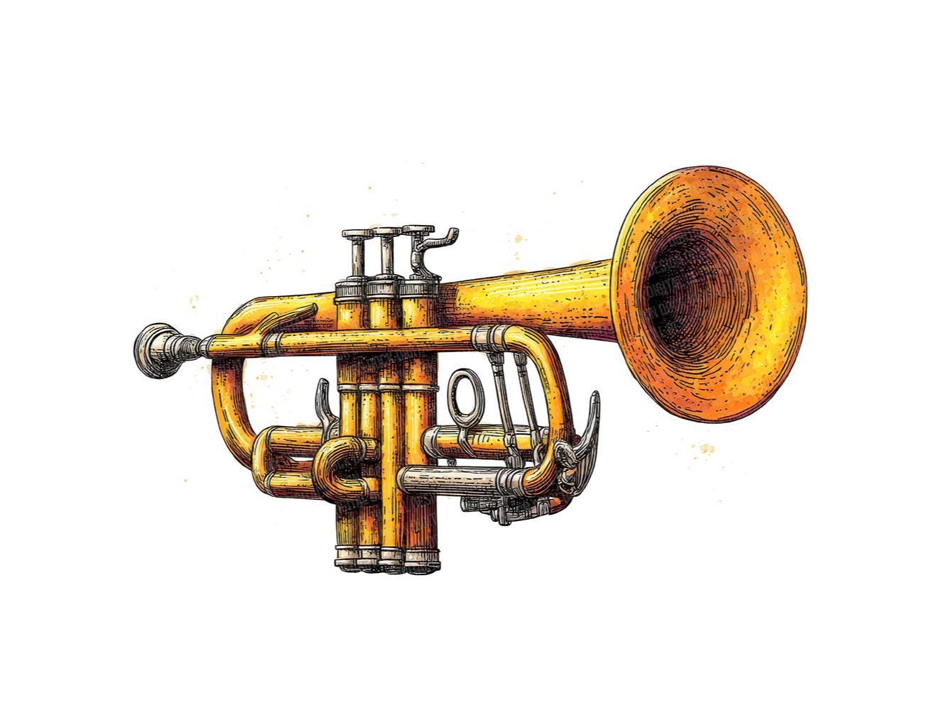 Trumpet PNG Clipart, 12x Watercolor Brass Instrument Clip Art Set