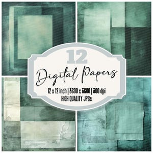 12x Jade Copy Frame Junk Journal Paper Confezione di carta digitale Sfondi astratti JPG di alta qualità Carta per scrapbooking Stampabile Scarica