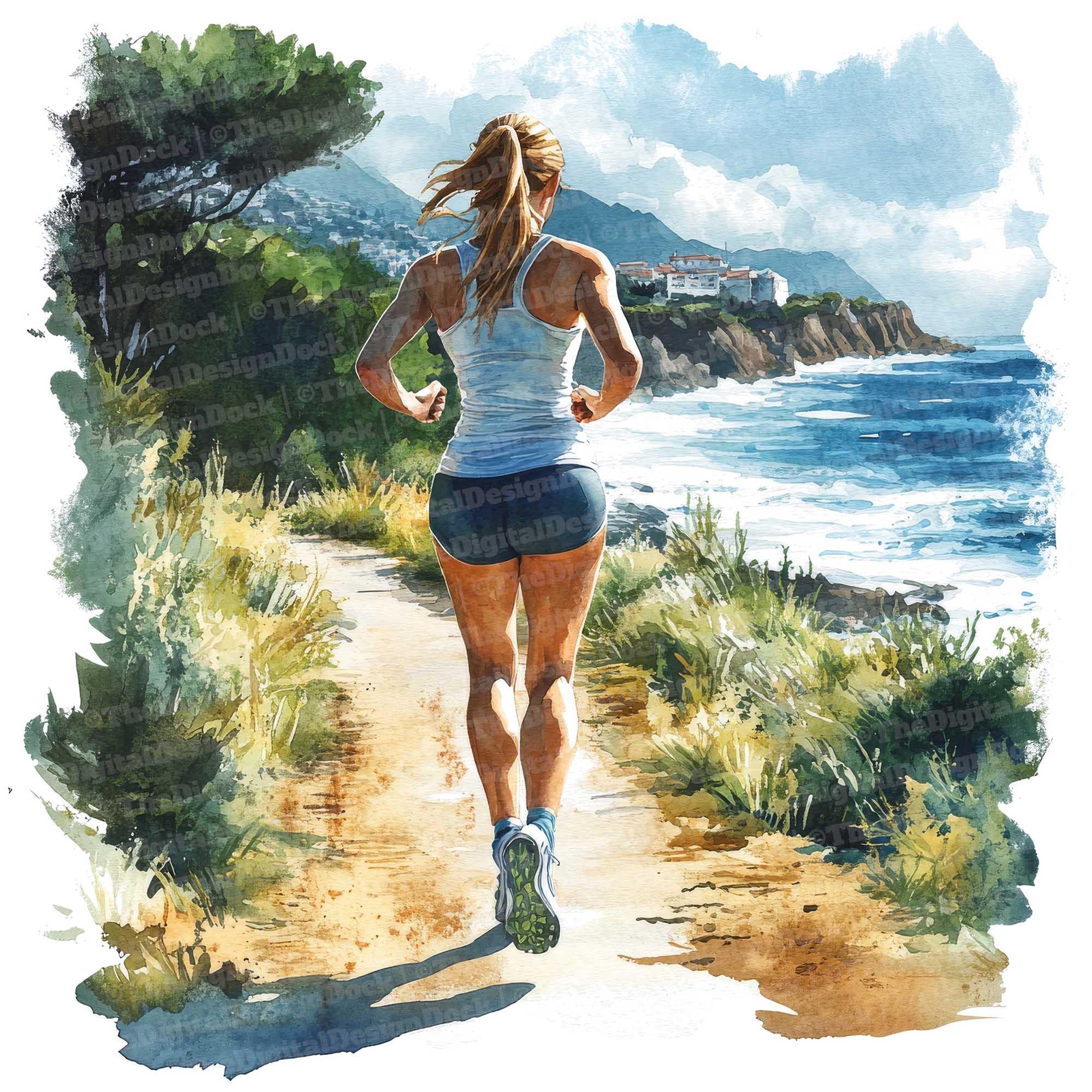 Woman Running Clipart, Watercolor Jogger, Printable Fitness Clipart, High Quality JPGs, Digital Download, Paper Crafts, Junk Journals