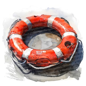 Clipart reddingsboei, 12 jpg's, badmeester veiligheid clipart, afdrukbare aquarel clipart, papier ambachten, kunst aan de muur, digitale download, ongewenste tijdschriften