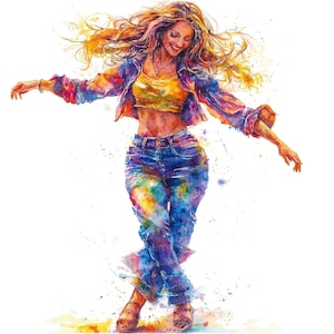 Clipart aquarelle fille danse, femme danse, clipart imprimable, JPG haute qualité, téléchargement numérique, créations en papier, journaux indésirables, danse