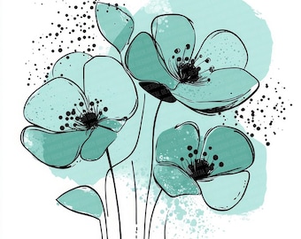 Green Flower Clip Art, 12x Mint Abstract Watercolor Floral PNG, Clipart Set, Printable Clip Art, High Quality PNG, Paper Crafts, Floral PNGs