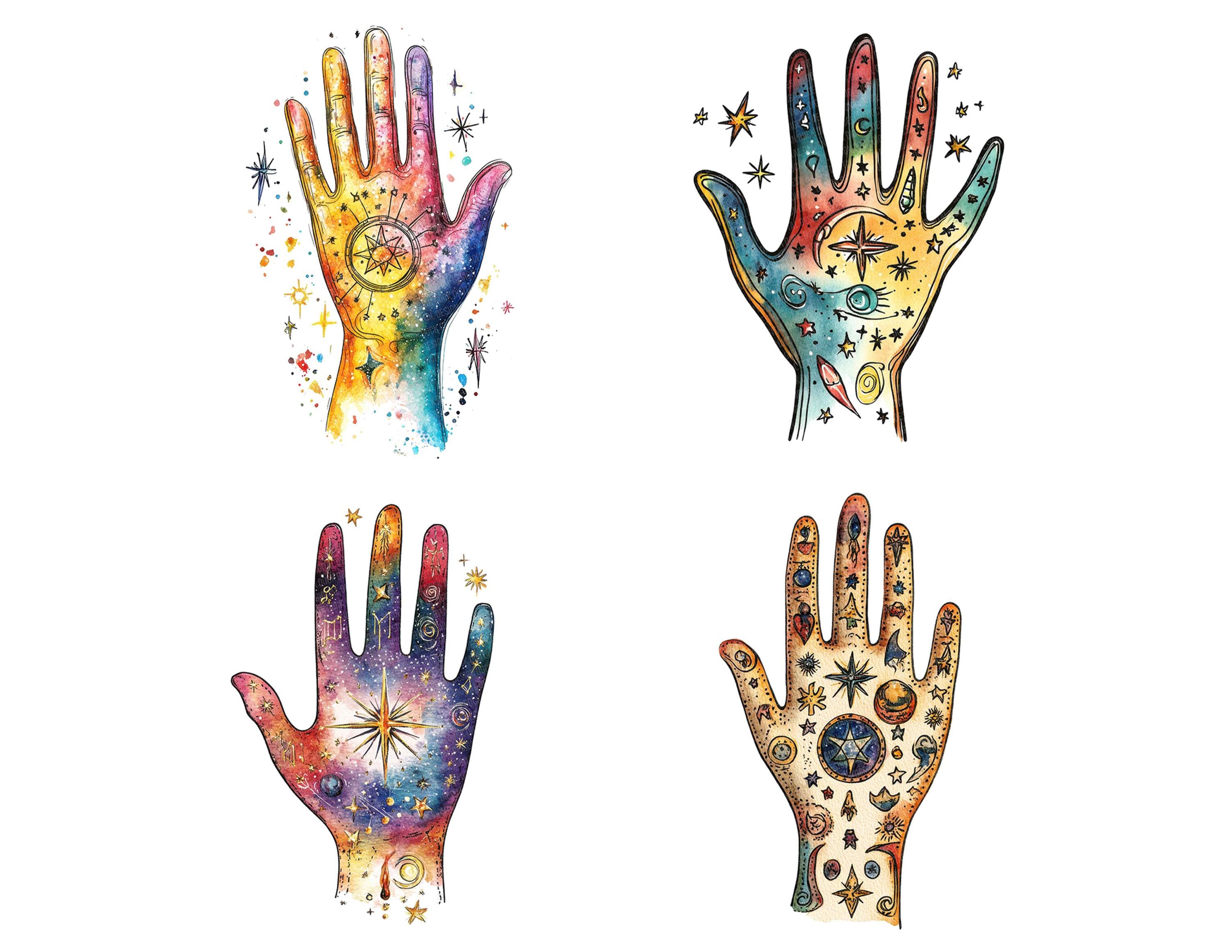 12 Palmistry Hand PNG Clip Art, Starry Hand Clipart, Watercolor Hand ...
