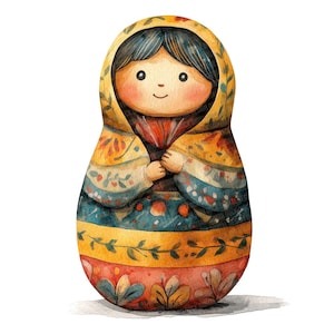 Muñeca Matryoshka PNG Clipart, 12x Muñeca rusa Clip Art Set, Clip Art de acuarela imprimible, Manualidades de papel, Descarga digital, Diario basura