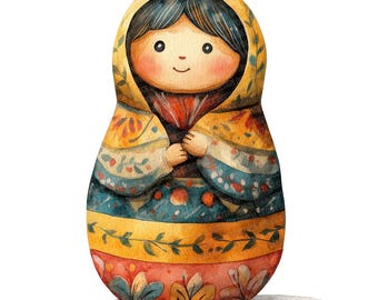 Matryoshka Doll PNG Clipart, 12x Russian Nesting Doll Clip Art Set, Printable Watercolor Clip Art,Paper Crafts,Digital Download,Junk Journal