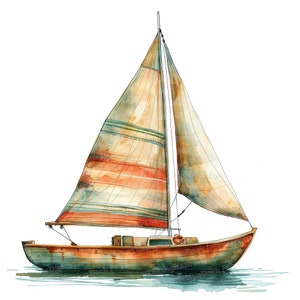 12 cliparts voilier, aquarelle bateau à voiles, clipart nautique imprimable, créations en papier, art mural, téléchargement numérique, journaux indésirables