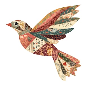 Patchwork Vogel PNG Clipart, 12x Quilted Stoff Vogel Clip Art Set, Vintage Stoff Illustration, druckbare Aquarell Clip Art, digitaler Download