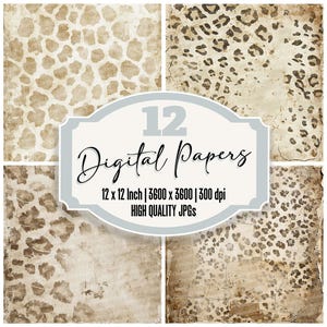 12x Distressed Leopard Print Junk Journal Paper, Vintage Animal Print Digital Paper Pack, High Quality JPGs,Scrapbook Paper,Digital Download