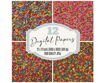 12x Rainbow Sugar Sprinkles Junk Journal Paper Colorful Candy Texture Digital Paper Pack Dessert Backgrounds Scrapbook Paper Printable JPGs