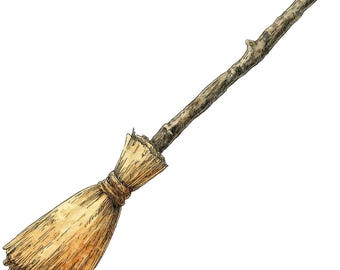 Witch Broom Clipart, 12x Halloween PNG Images, Broomstick Watercolor Clip Art, Printable PNG Clipart, Digital Download, Scrapbook Crafts