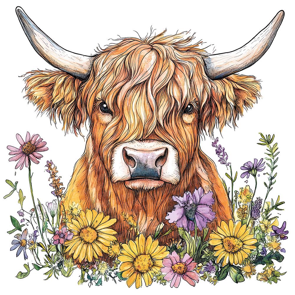 12x Floral Highland Cow PNG Clipart, Watercolor Cow With Flowers Clip ...