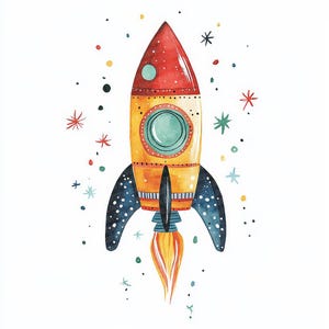Rocket Ship Clip Art, 12x Watercolor Space PNG Clipart Set, Printable Rocket PNG, Kids Space Room Decor,Digital Download,Space Adventure Art